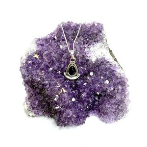 Amethyst Gemstone Pendant with Moon on a 16 inch  Sterling Silver Chain
